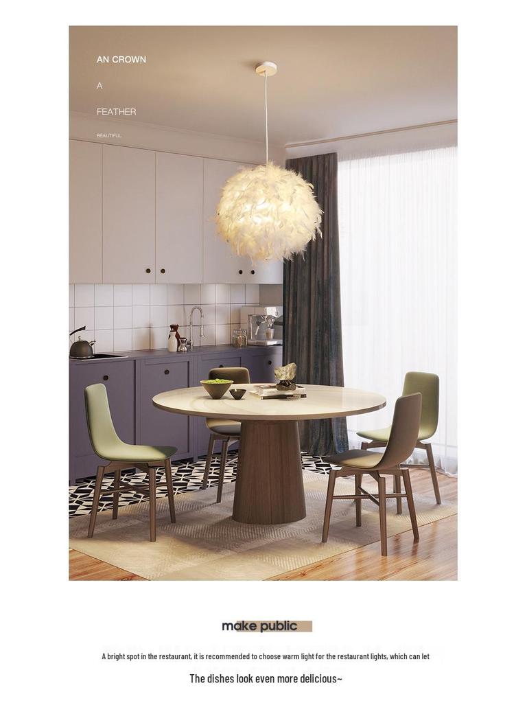 Bílý peříčkový kulový lustr - Kreativní dekorativní osvětlení pro ložnice a obývací pokoje.