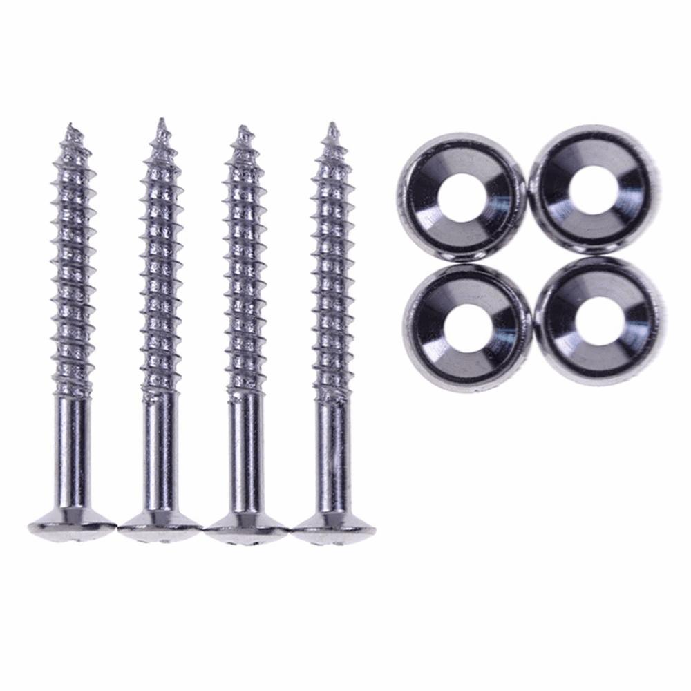 4PCS Metal Guitar Neck Mounting Screws Silver Guitar Neck Joint Ferrules Electric Guitar