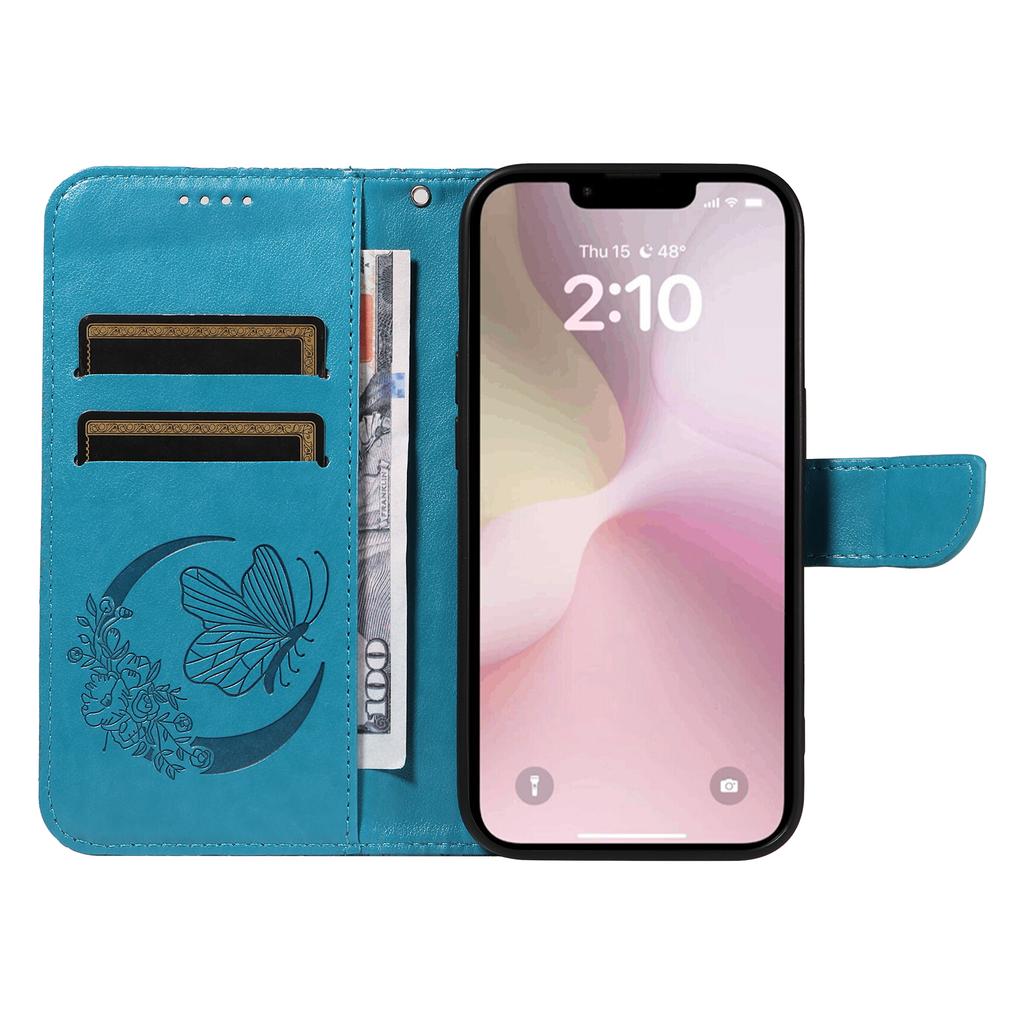 For iPhone 16e Case with Hand Strap Butterfly PU Leather Wallet Phone Cover