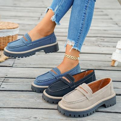 Mocassins pour femmes Automne Nouveau Décontracté à enfiler Plateforme Chaussures Simples Rétro Polyvalentes Chaussures Paresseuses