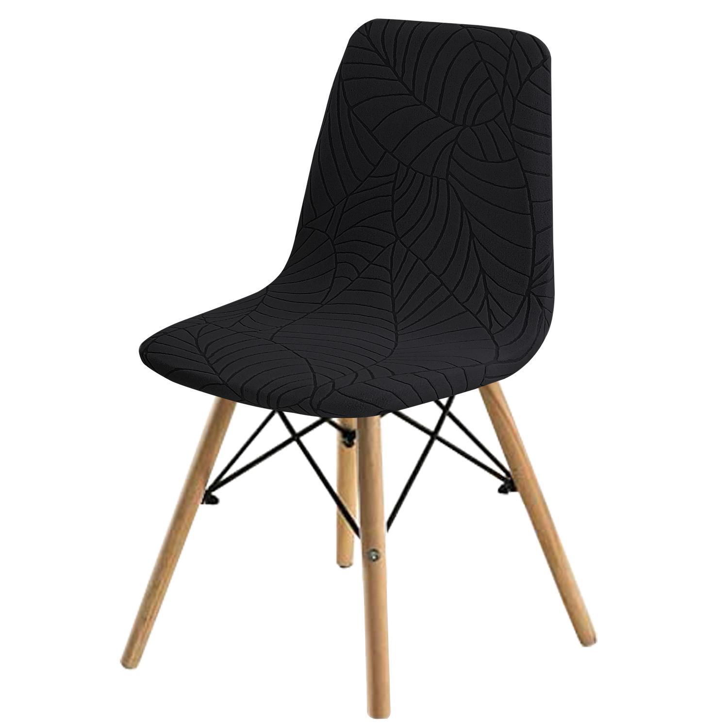 Jacquard Eames Stretch Dining Chair Cover - Nordic Minimalist Design Leaf Design 08 чёрный