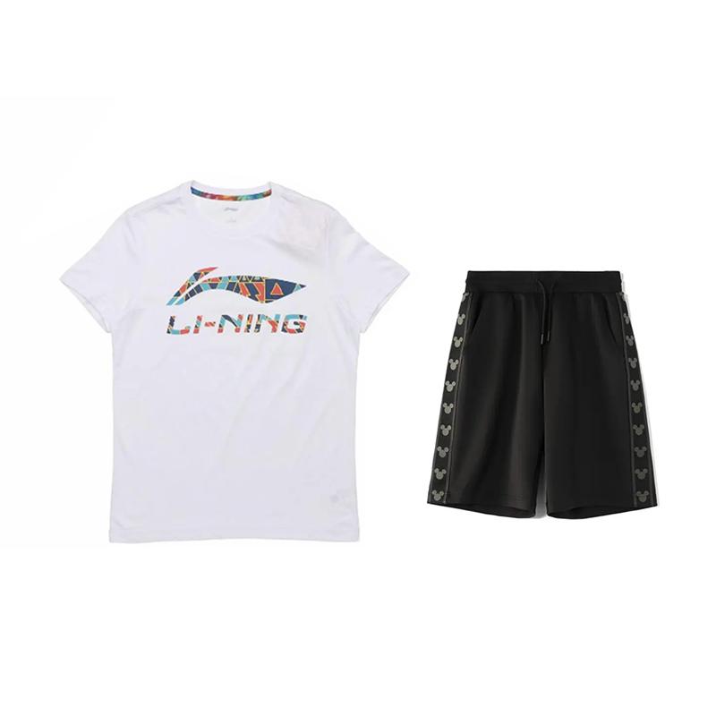

Логотип Li Ning, принт с буквами, круглый вырез, короткий рукав, удобный, приятный к коже, универсальный, шорты, повседневный спортивный костюм, унисекс, AHST635-1+YKSV129-2 3XL