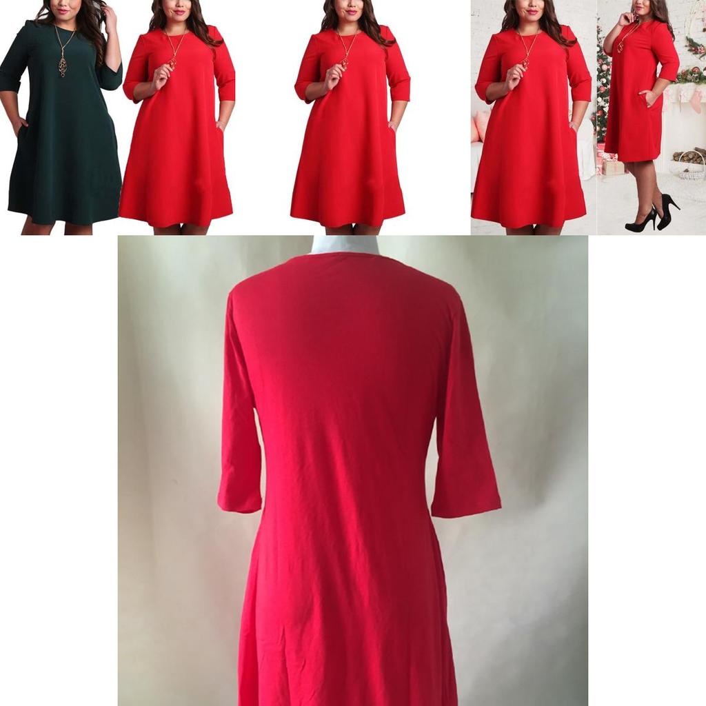 Premium Quality Plus Size Women Red Green Color Printed Round Neck Dress For All Occasions