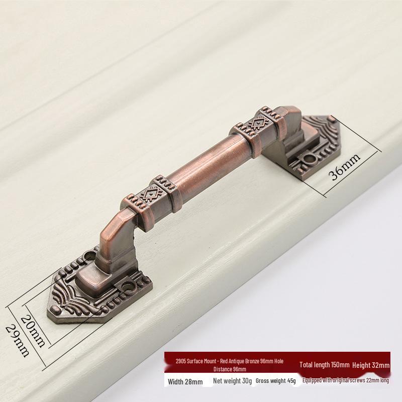 Euro Retro Iron & Wood Handle for Large Door - Antique-Style Sliding or Wardrobe Cabinet Surface-Mount