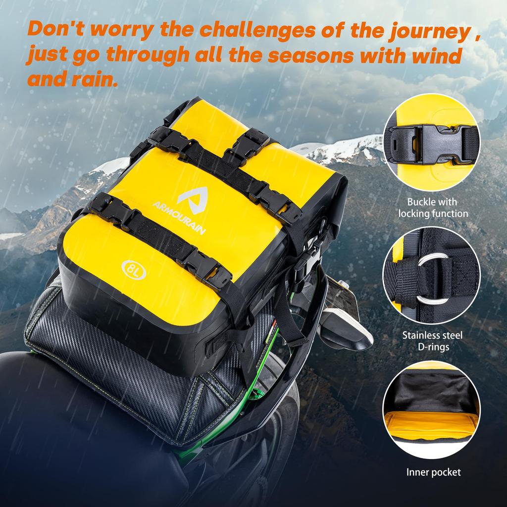 ARMOURAIN Waterproof Motorcycle Side Engine Guard Seat Caban Dry and Tool Bag Bags, 8L, Bag, Bag, Bag, (PVC Yellow, 8L)