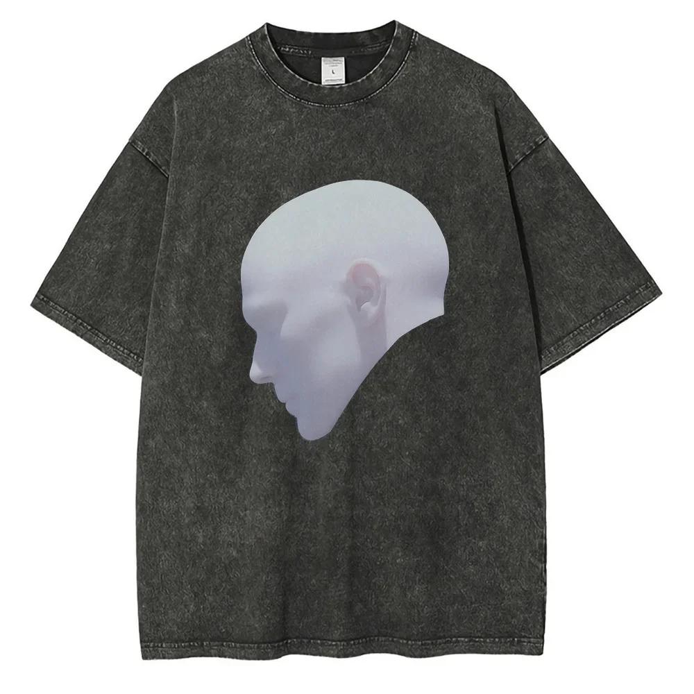 High Weight Cotton Distressed Washed T Shirt with Artwork Pattern Oversized Short Sleeves Cotton Comfortable T-shirt S