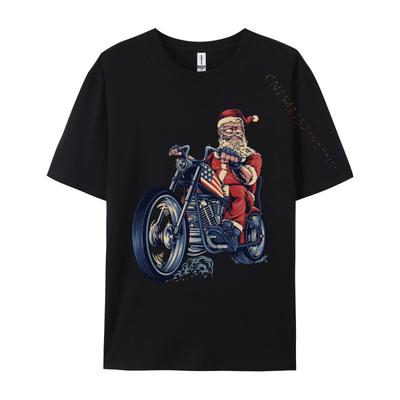 Christmas Day Cool Santa On A Motorcycle Riding Santa Claus T Shirts Graphic Unisex Tee Shirts Leisure Plus Size Cotton Tops