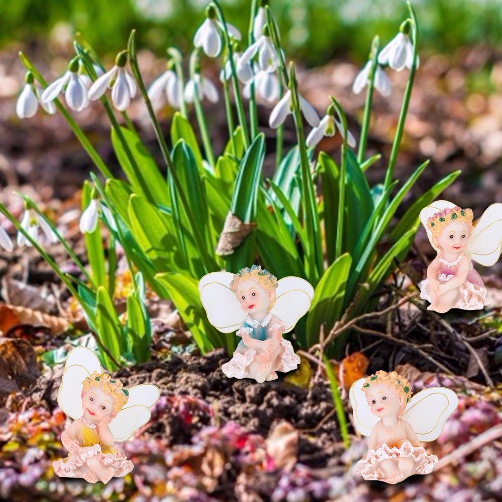 4 Stück Hübsche Harzhandwerk Sitzende Fee Dekor Ornament für Heim Garten Landschaft Dekoration