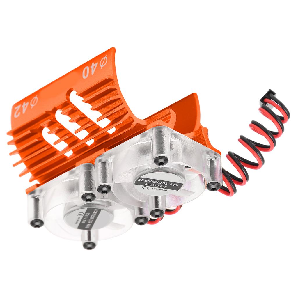 Double Fans Motor Cooling Radiator Twin Fans Motor Heat Sink 40?42mm for 18 RC CarOrange