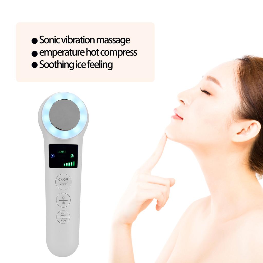 Hot Cold Face Massager Handheld Facial Vibration Massager Red Blue Light Therapy Beauty Machine