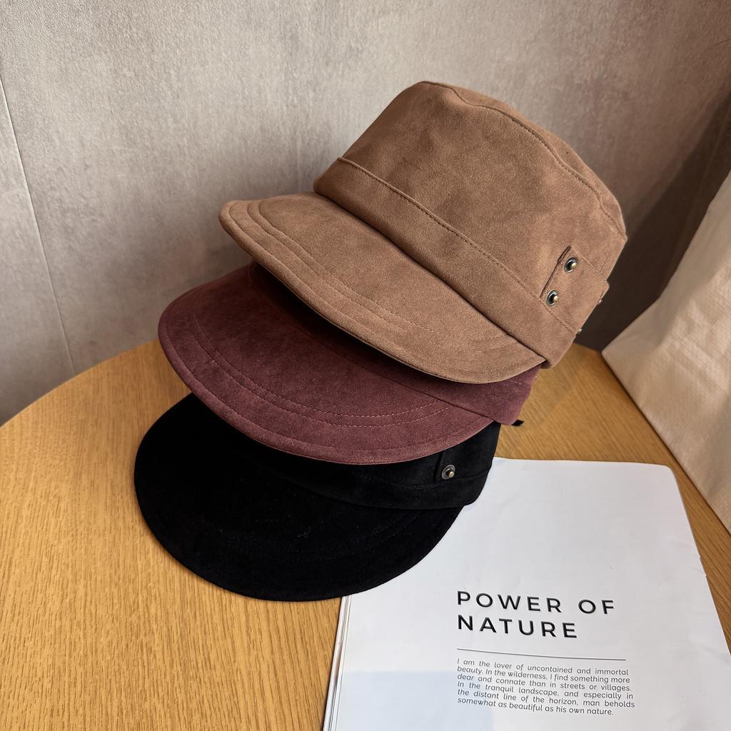 Fashion Solid Color Suede Women Casual Flat Top Hat For Autumn And Winter