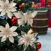 Champagne Gold Butterfly Poinsettia Glitter Flowers, 12-Piece Christmas Tree & Wreath Decoration Set
