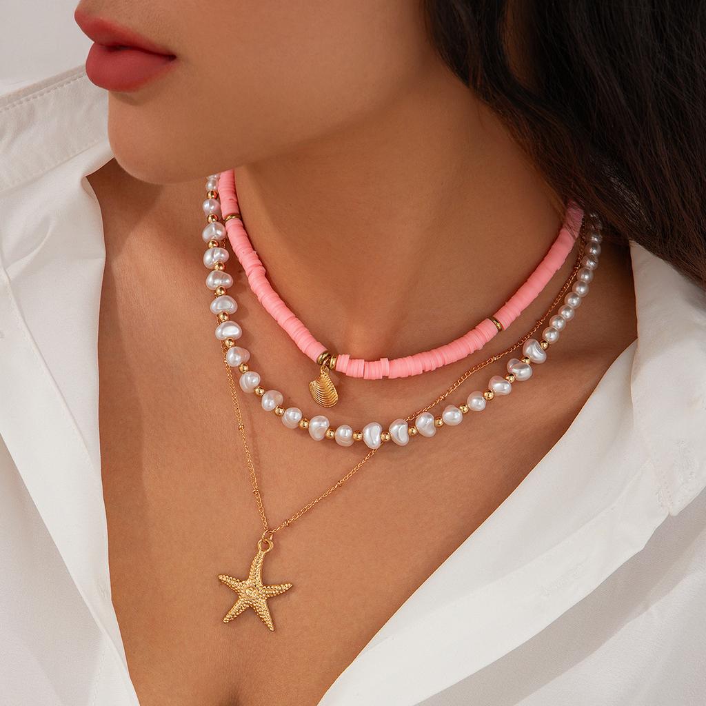 INS Style Reluster Pearl Necklace For Women Irregular Shell Starfish Pendant Collarbone Chain Girls Fashion Jewelry Neck Chain