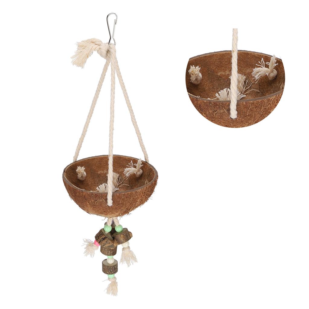 Nature Coconut Hanging Cage Bird Nest Shell Swing Parrot Biting Toy Pet Supplies