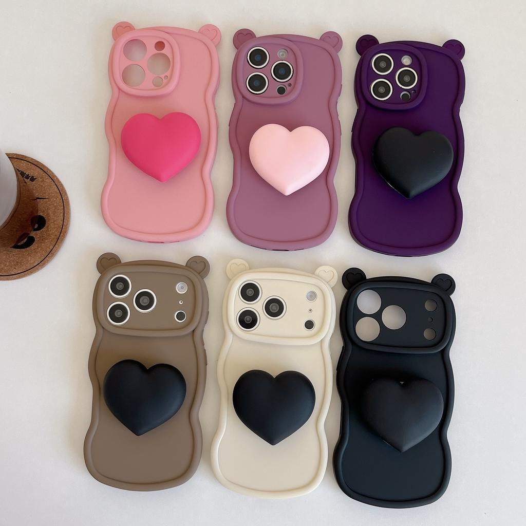 Love Bracket Applies To iPhone16Pro Max Apple 17 Mobile Phone Case 15/14 New Three-dimensional Bear Ears
