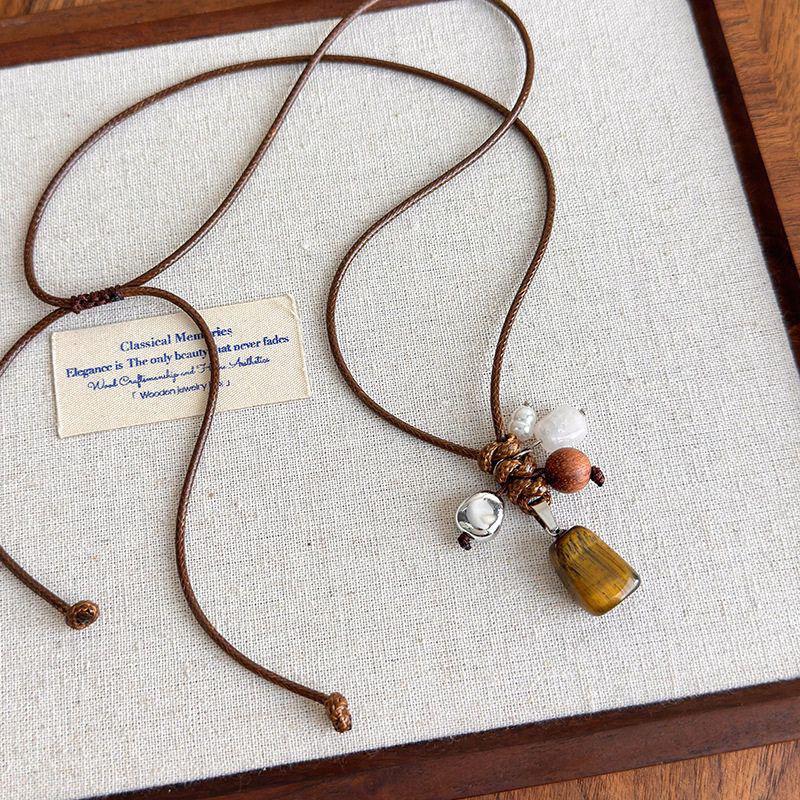 Retro Ceramic Glazed Stone Heart Pendant Necklace - Elegant Fashion for Women