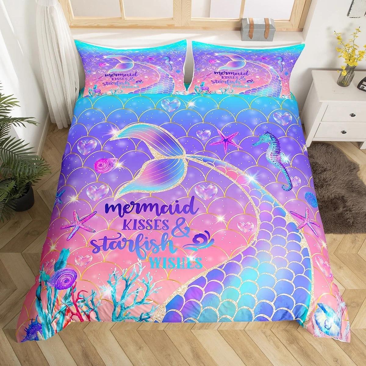 

Beautiful Mermaid Bed Duvet Cover Suitable For Children Boys Girls Mermaid Princess Bed Quilt Cover Warm Comfortable Breathable AU Queen(210*210cm)3pcs