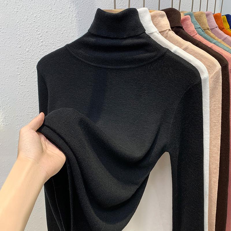 Knitted Bottoming Shirt Women's New Women's Clothing Temperament Turtleneck Pullover Elastic Inner Waist Top
