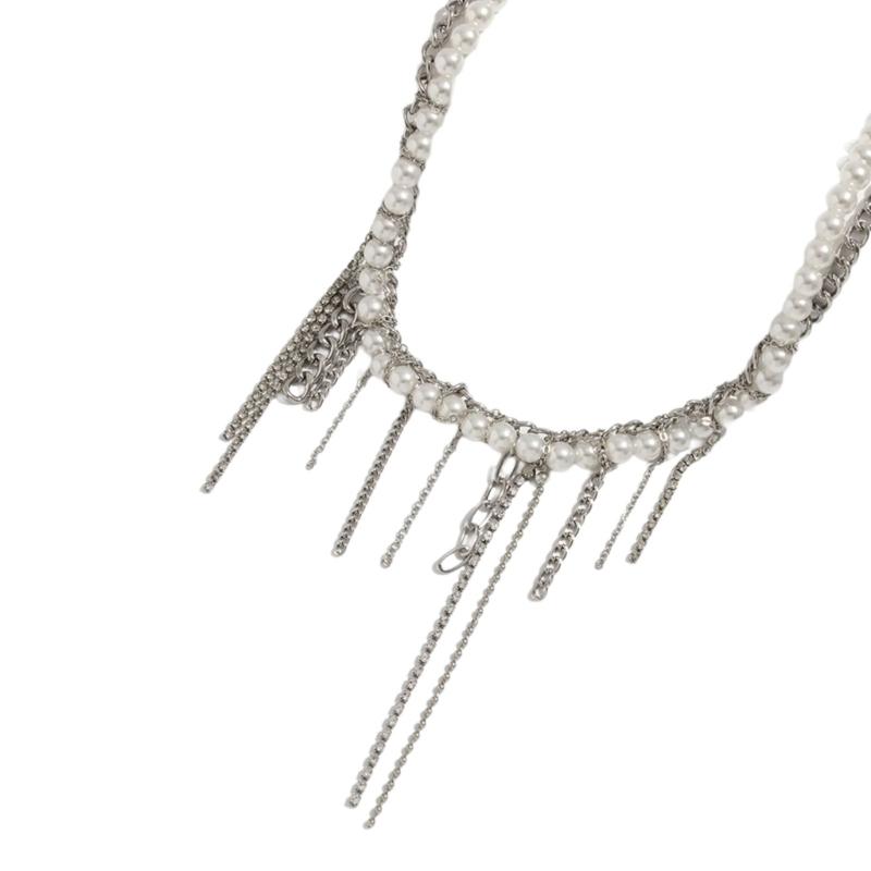 X6HE Sweet Cool Heart Star Moon Tassels Pendant Necklace For Women Fashion Jewelry Collarbone Length Imitation Pearls