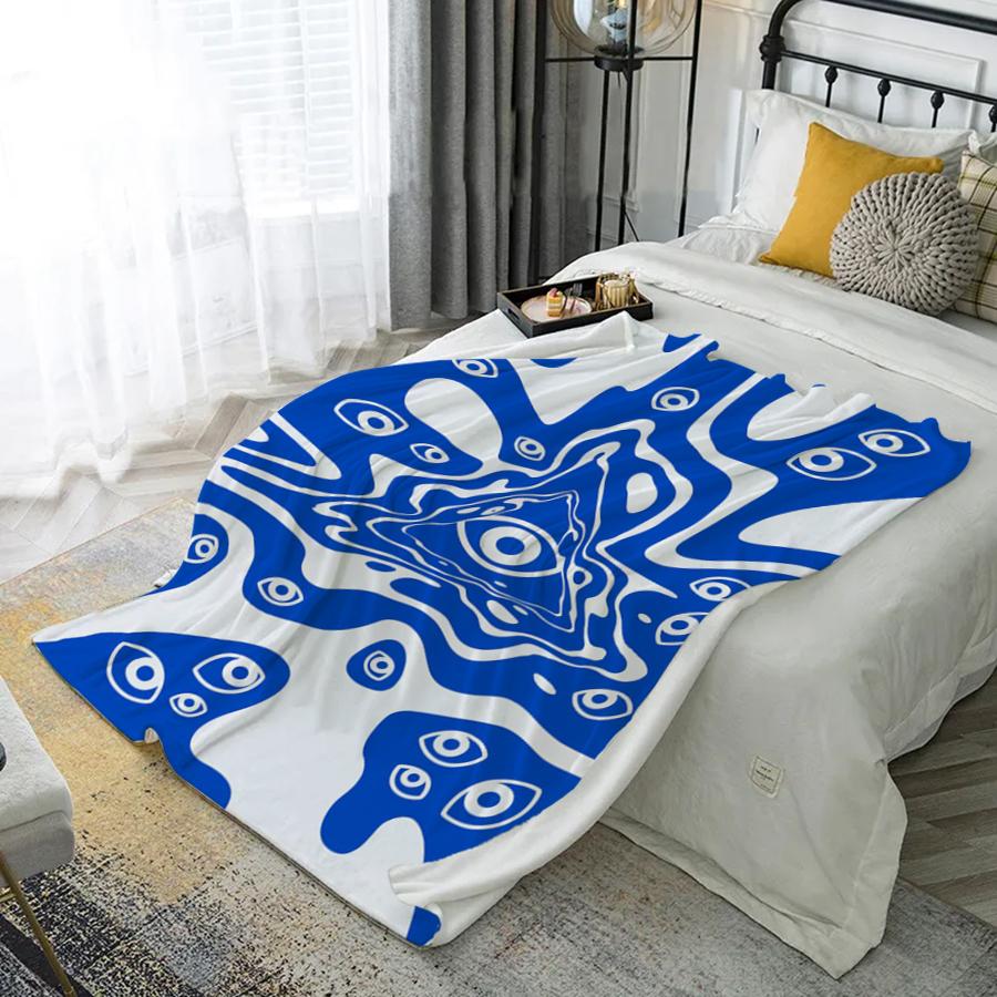 Abstract Blue Pattern Microfiber Flannel Cover Blanket Bedroom Living Room Sofa Soft And Comfortable Home Decoration