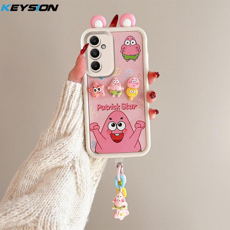 KEYSION Cute Ear 3D Cartoon Case for Samsung S23 FE 5G with Bracelet Soft Silicone Shockproof Phone Back Cover for Galaxy S23 FE
