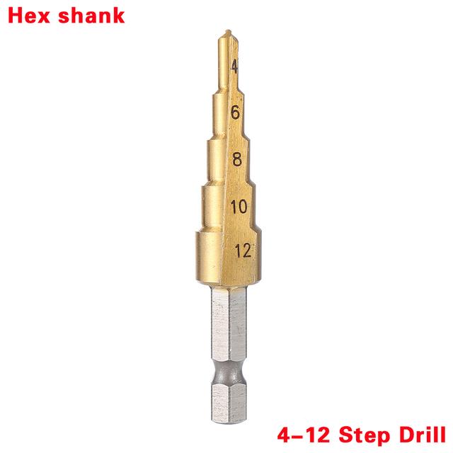 Step Drill Bit 32MM Metal Drills Spade Bit Staggered Step Drizzle Drill Stepped Metal Drill Bits HSS Titanium Coated Wood Tools
