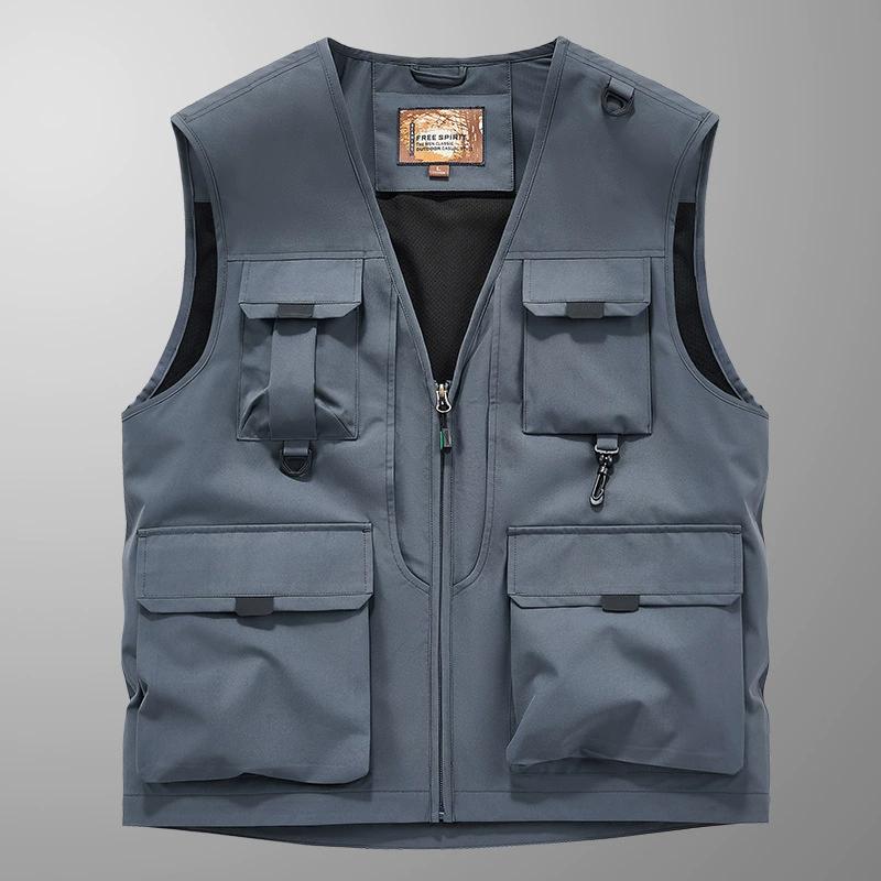 Men's Coat with Multiple Pockets, Outdoor Workwear, Sports Coat, Casual Shoulder, Sleeveless Mountain Jacket