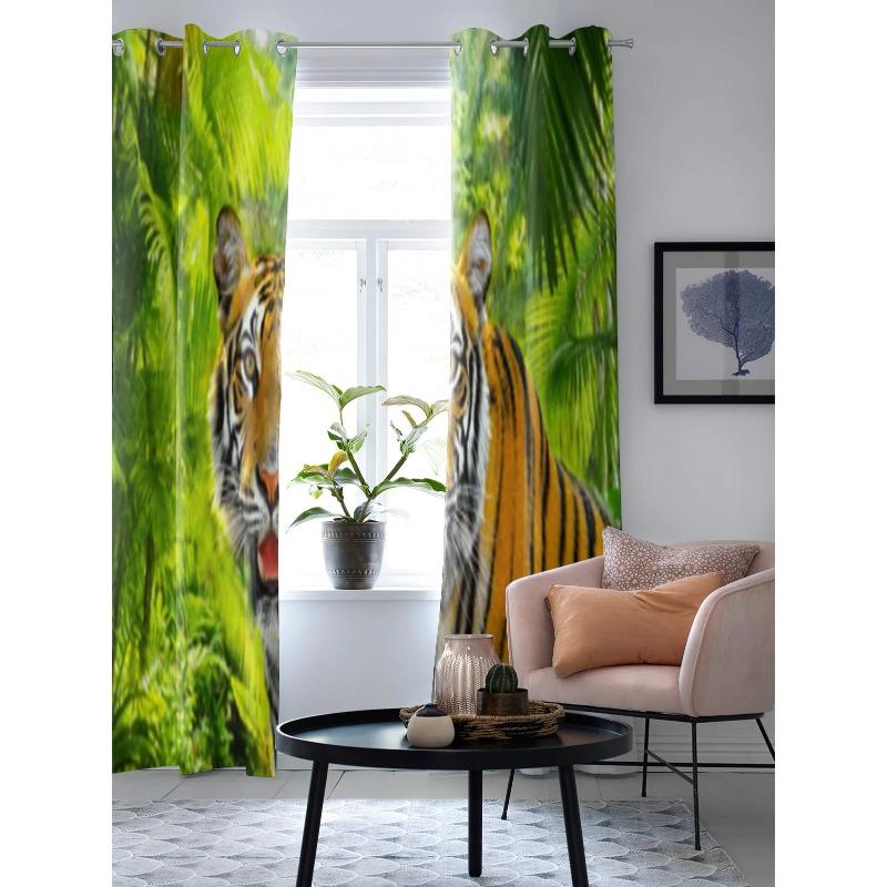 Tiger In A Rainforest Window Curtain For Living Room Bedroom Decoration Curtains Luxury Kitchen Valance Curtains