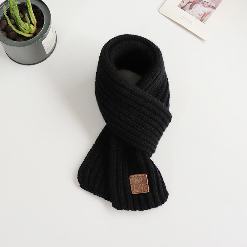 Korean Fashion Kids' Leather Patch Wool Scarf - Autumn/Winter Warm Neck Warmer for Boys, Girls, Babies