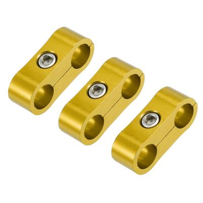 X AUTOHAUX 3pcs Car AN4 11mm Hose Separator Clamp Hose Clamp Fuel Line Connector Aluminum Alloy Blacket Gold Tone