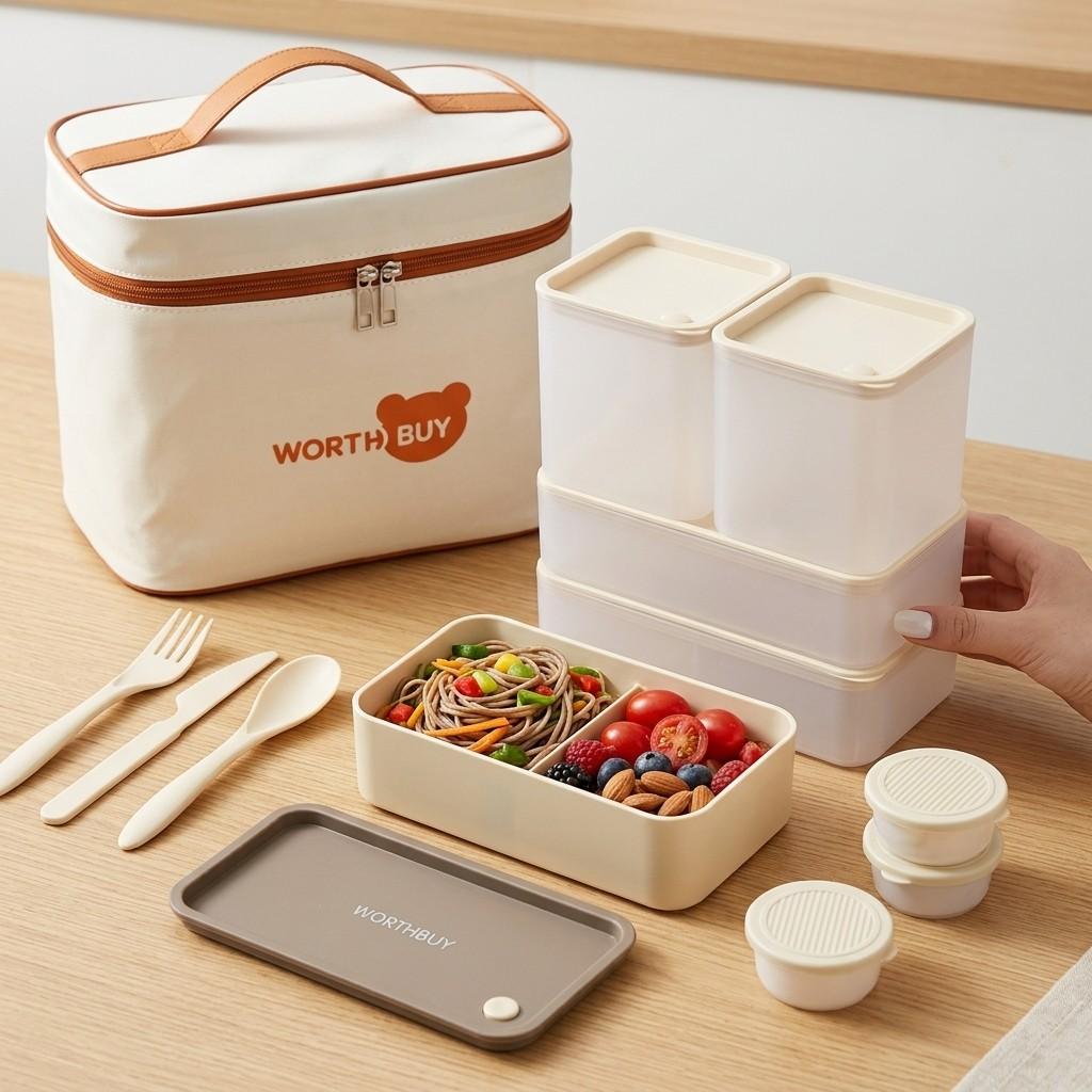 Reusable Plastic Bento Box For Kids Students Camping Picnic Sealed Lunch Box Microwave Heatable Portable Food Storage Container