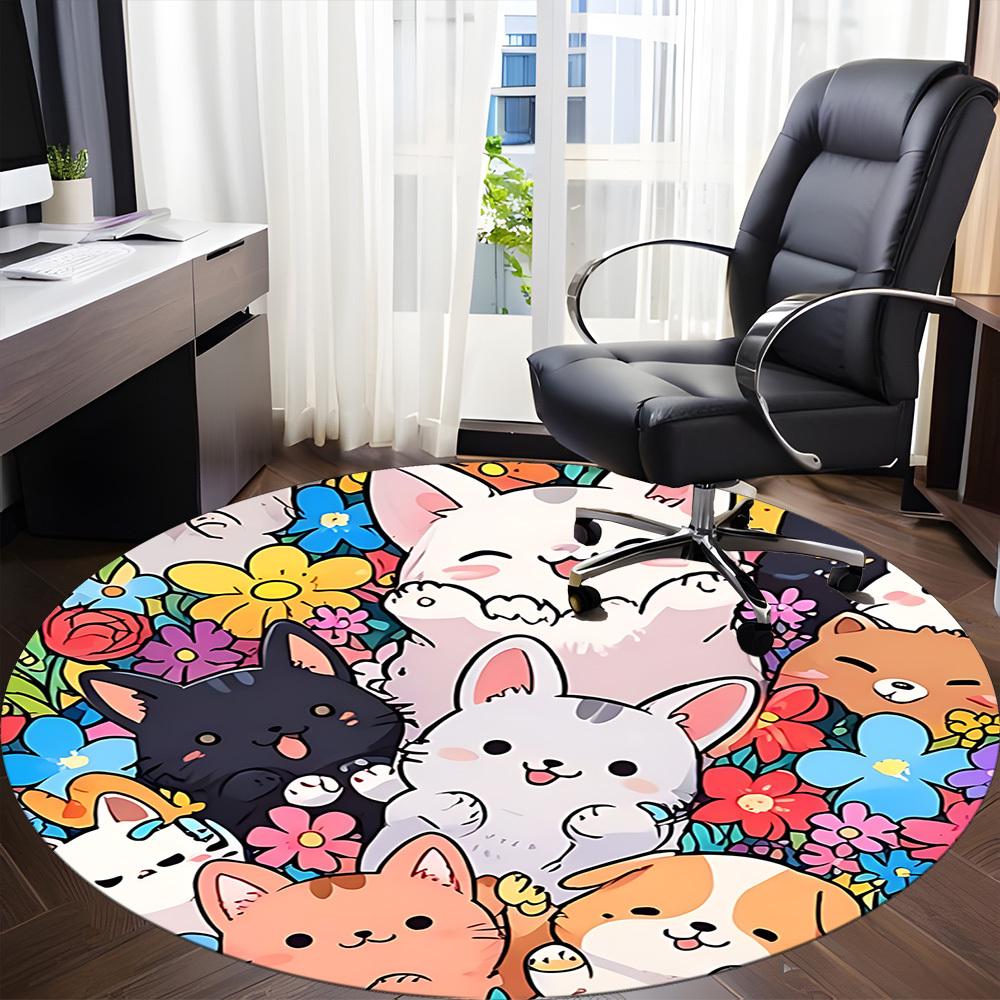 1pc Kitties Flowers Office Round Area Rug, Indoor Mat Suitable ForOffice, Under Office Chairs Bedroom Living Room Home Decor, Room Deco n78