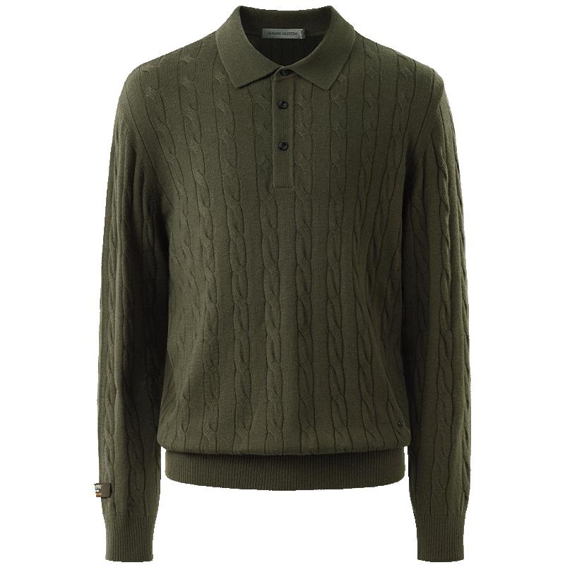 

Giovanni Valentino Men s Pure Wool Cable Knit Collared Sweater 2XL
