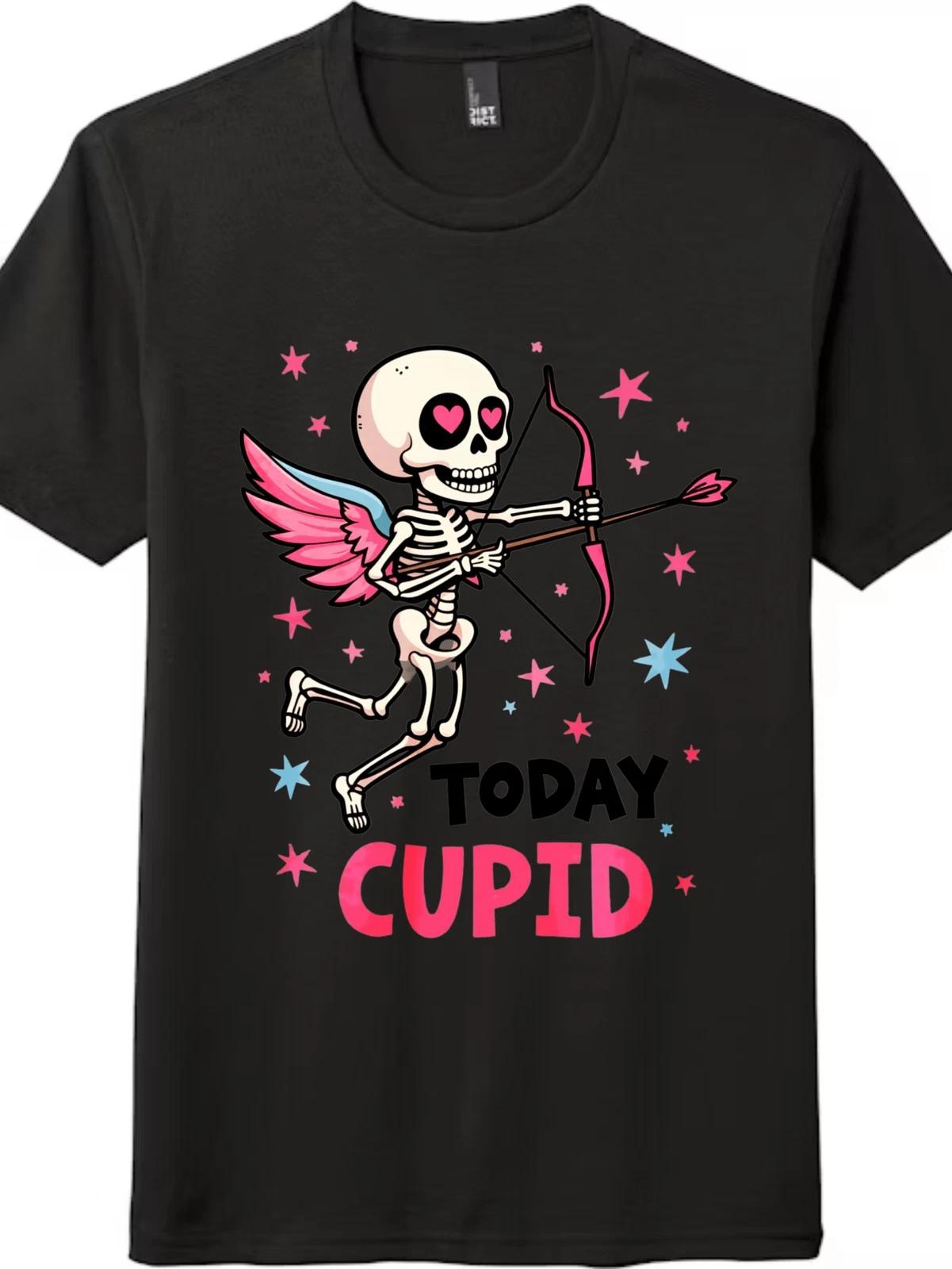 Unisex Today I m Cupid Skeleton Graphic Tee-Valentine’s Outing&Daily T-Shirt XL