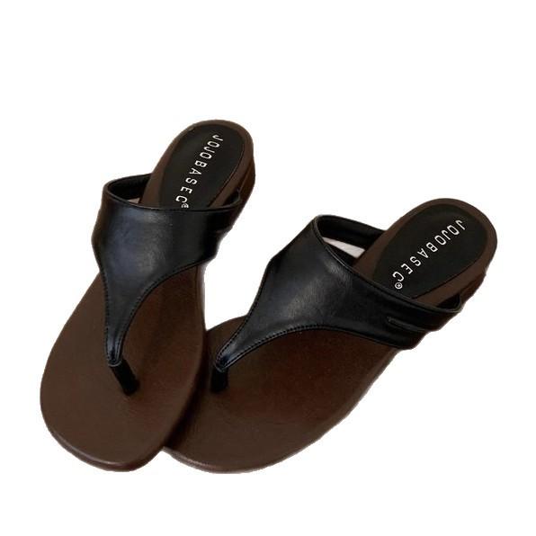 Pantoletten mit dickem Absatz Damen Oberbekleidung Sommer neu Koreanische Flip-Flops Zehensandalen Feenwind Französische schöne Sandalen