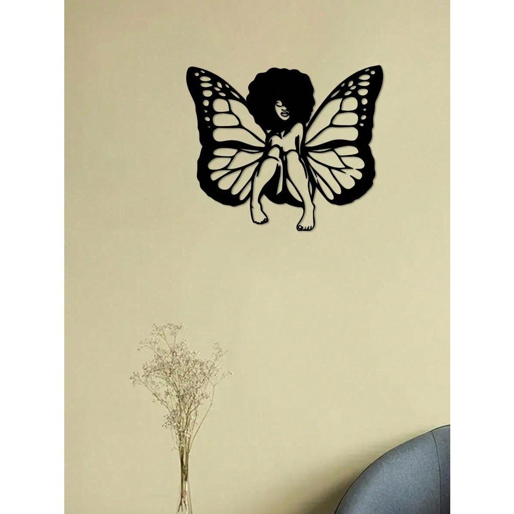 African Woman Butterfly Metal Wall Art Elegant Living Room Bedroom Wall Decor Gift
