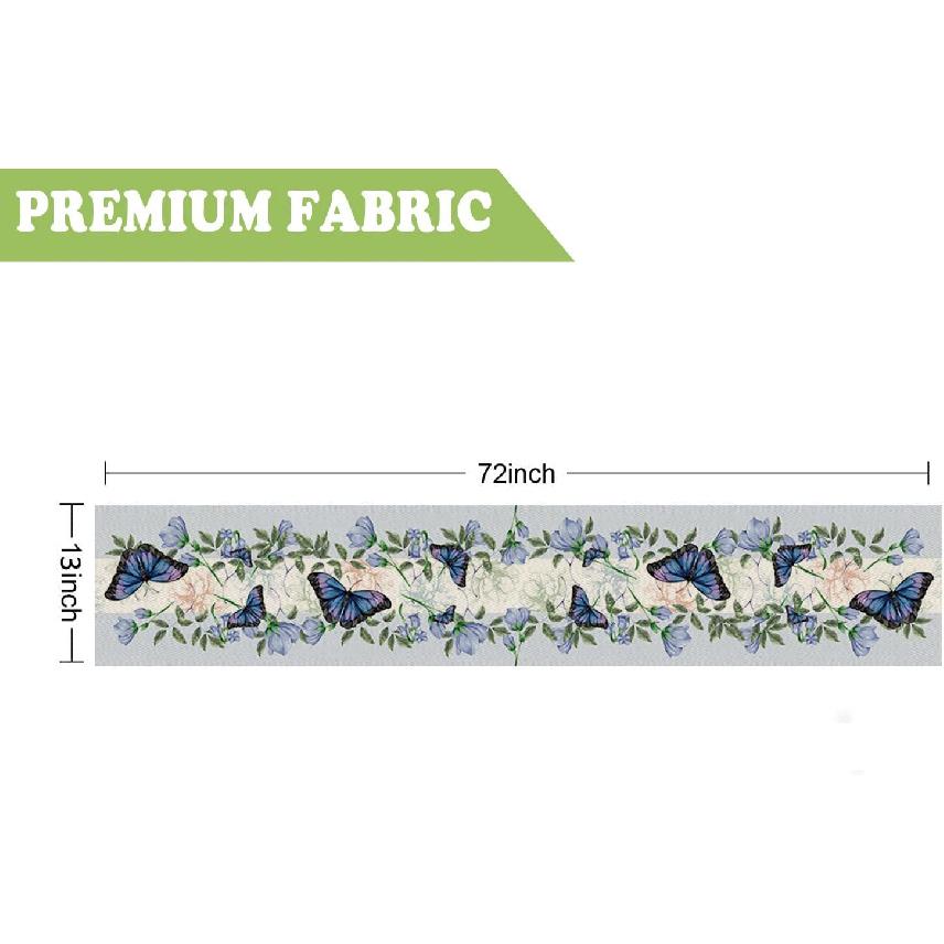 Spring Table Runner Blue Butterfly Flowers Seasonal Home Party Kitchen Dining Table Decoration 13x72 Inch