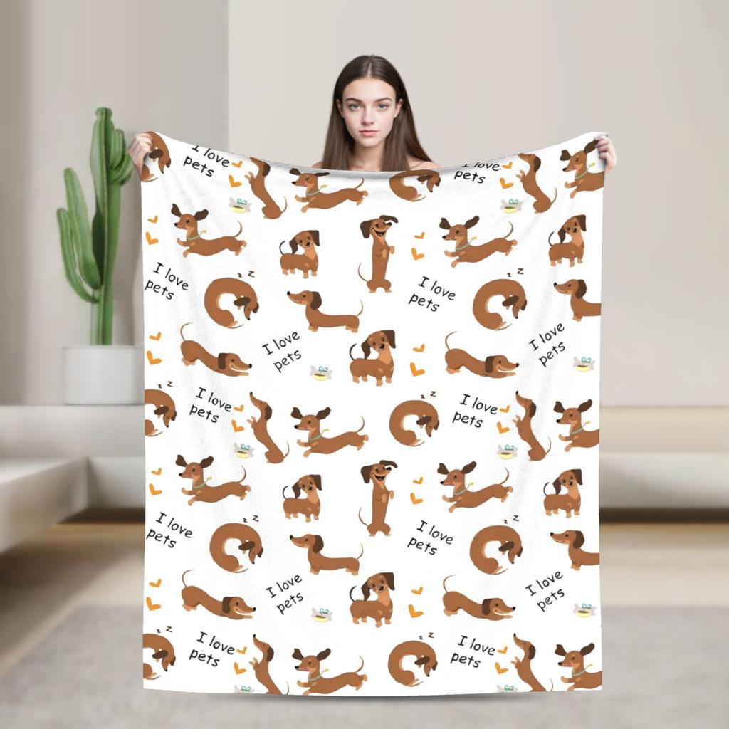 Dachshund Christmas Blanket Dogs Animal  Wool Throw Blanket Home Couch Printed Soft Warm Bedsprea