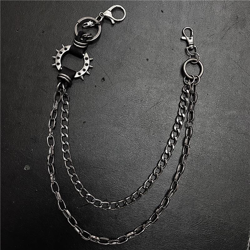 Vintage Punk Black Waist and Pants Chain with Exaggerated Spikes - Unisex Hip Hop Streetwear Accessory (2021)