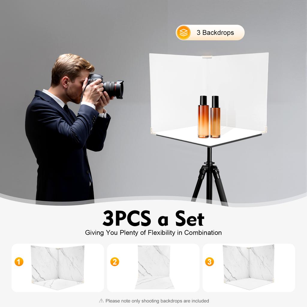 3PCS Double-Sided PVC Photo Backdrop Board 60x60cm Marble White Background for Product Photography Flat Lay Food Jewelry Shoot