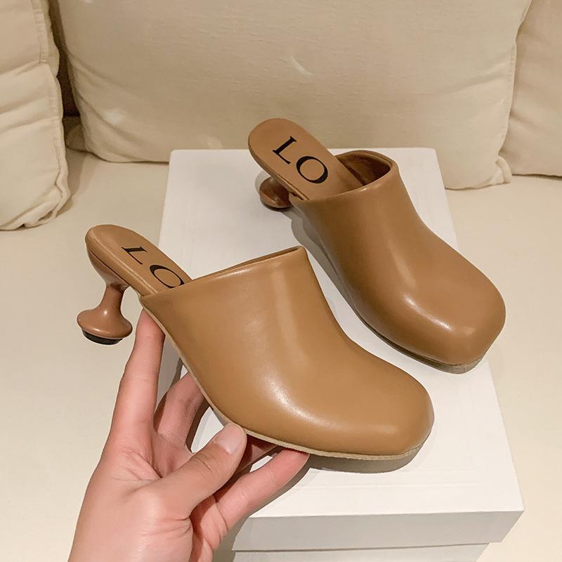 Vase and slippers 2025 spring and summer new bag head high heel + slippers special heel muller shoes fashion half drag