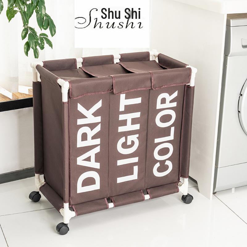 

Wheeled 3-Compartment Laundry Basket: Stylish, Moisture-Proof & Foldable Hamper with Oxford Cloth кофейный