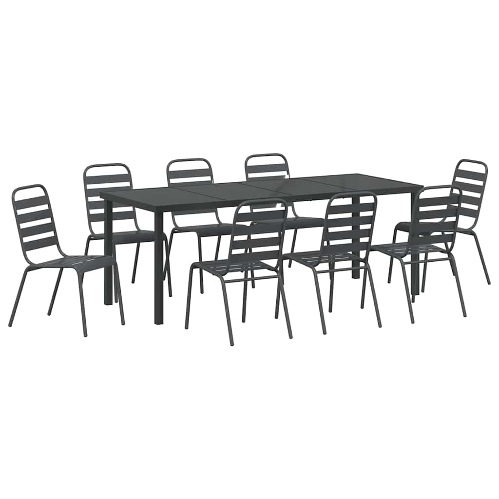 Garden Dining Set 9 Pcs Anthracite Powder Coated Steel