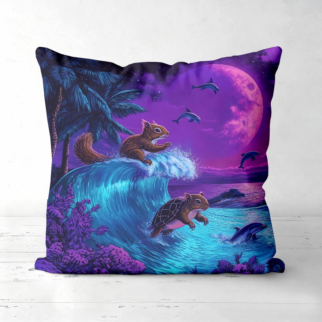 Bunte Ozeantier Surfen Kissenbezüge Polyester Kissenhülle, Sofa Dekokissenbezug Kopfteilkissen