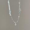 Women's Stylish Irregular Crystal Natural Stone Star Trumpet Shell Beaded Necklace Shiny Silver Water Wave Chain Choker