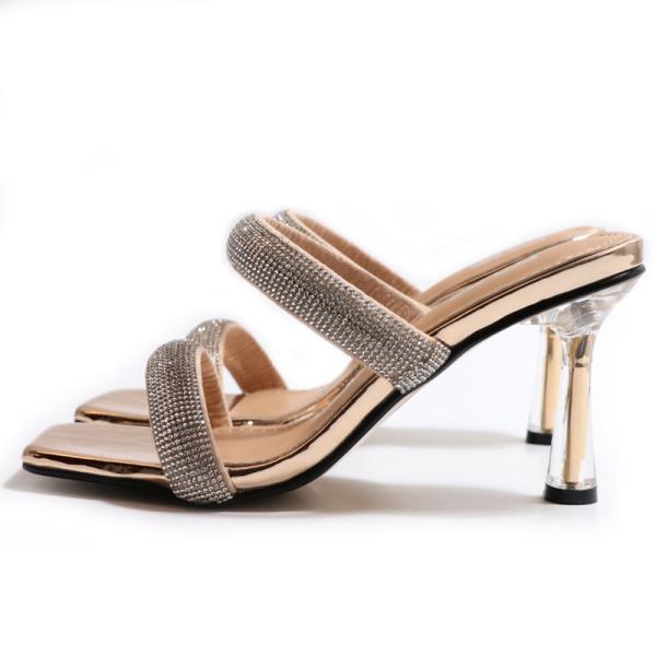 Fashion Shoes Slippers Soft Women Heels Glitter Slides Fashion Low Beige Heeled Sandals Pantofle Comfort High Jelly Summer Luxury Black