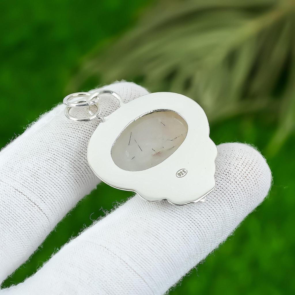 Gift For Her 925 Sterling Silver Natural Black Rutile Gemstone Jewelry Pendant