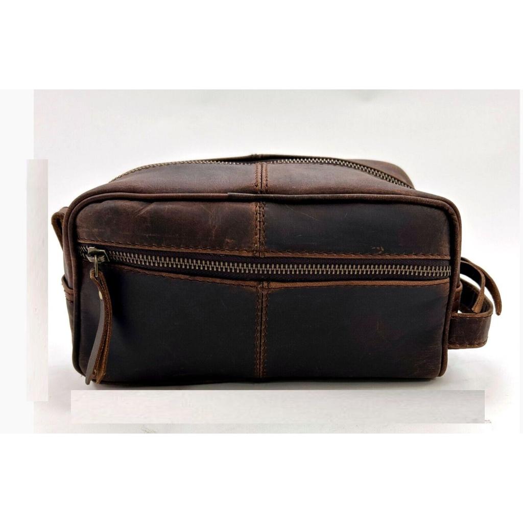 Genuine Buffalo Leather Toiletry Bag Travel Dopp Kit Shaving Case for Men Women
