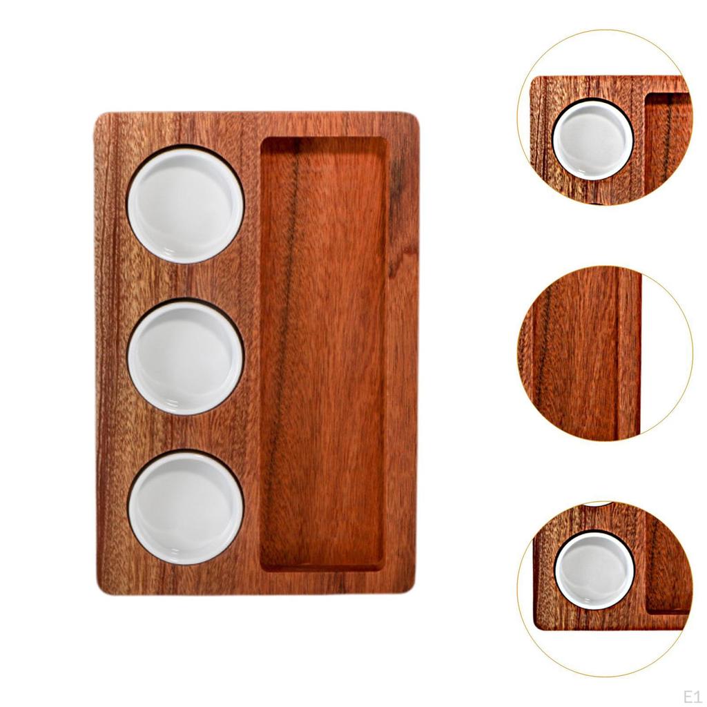 Steak Rectangular Platter Vintage Cheese Tray with 3 Round Bowls Sturdy Decor Charcuterie
