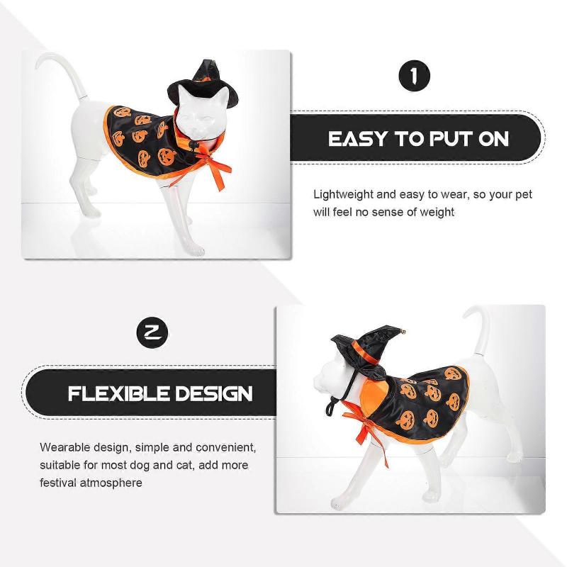Pumpkin Cloak Hat Set for Pet Halloween Costume 2Sets for Dogs and Cats